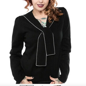 Hell Bunny Connie Sweater Knit Top Blouse Long Sleeve Pullover Black Pearl Small